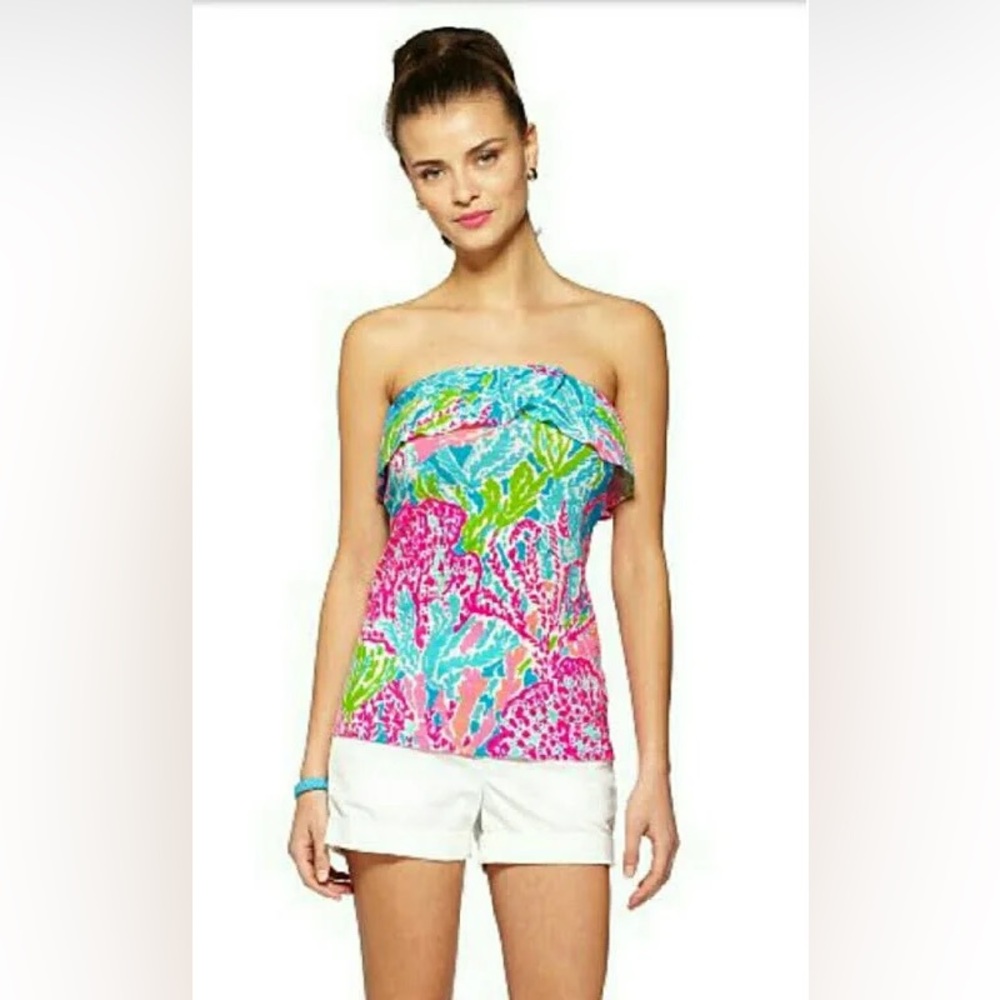 Lilly Pulitzer Wakely Let's Cha Cha Ruffle Top — L